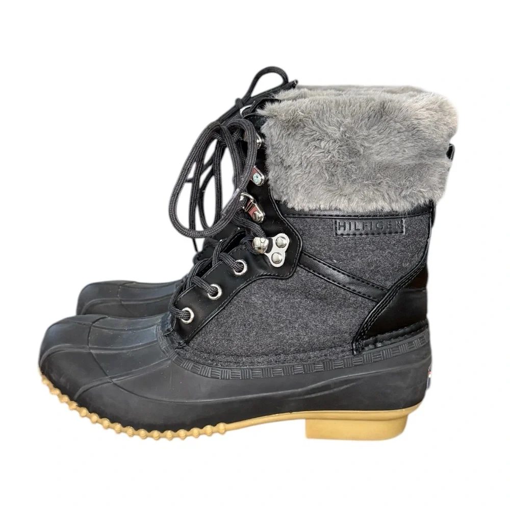 Tommy Hilfiger Rian Gray and Black Winter Boots with Faux Fur Lining Women’s 7